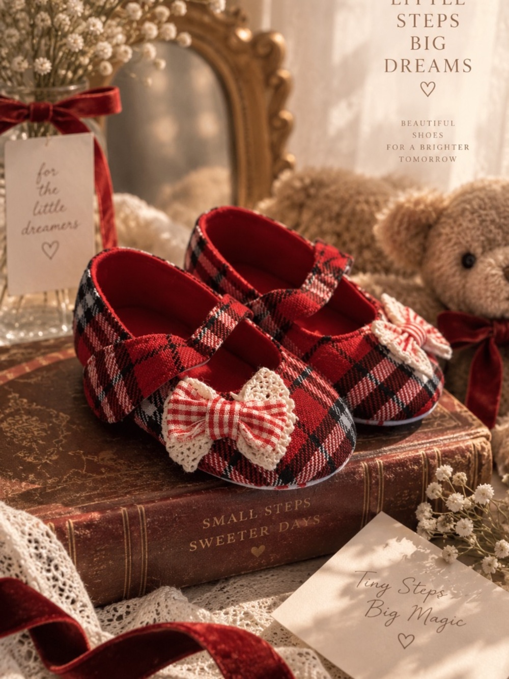 Toddler Baby All Occassion Shoes Christmas Plaid Lace Bow Baby Girl Gift